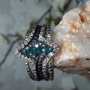925 Blue And White Diamond Ring. Price Is Firm.